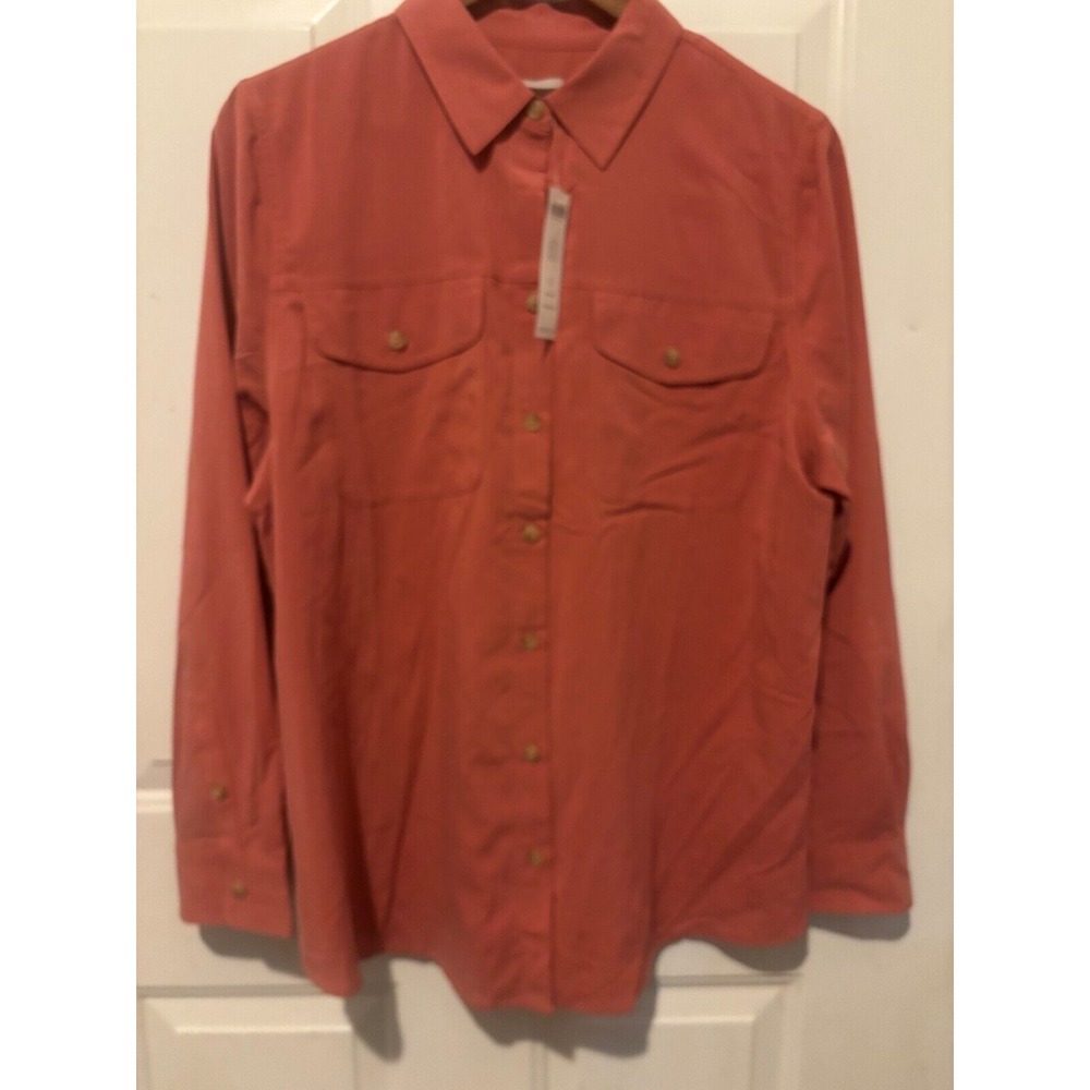 Chico's Blouse Women's NWT Size 2 Large Long Sleeve Button Up Desert Coral